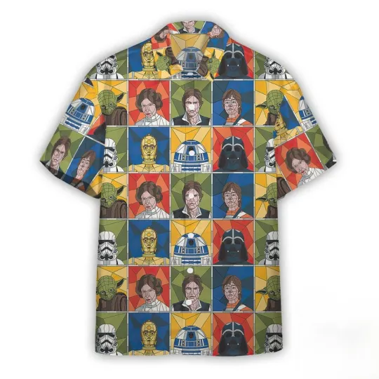 Disney Star Wars Stained Glass Colorful Character Graphics Hawaiian Shirt