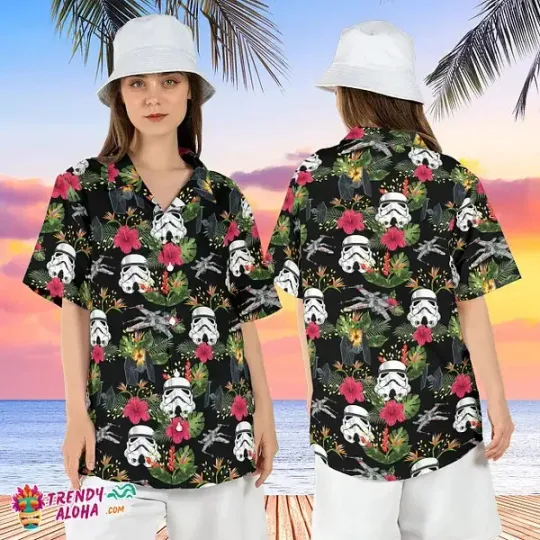 Discover Star Wars Leaves Floral Stormtrooper Spaceship Aloha Hawaiian Shirt