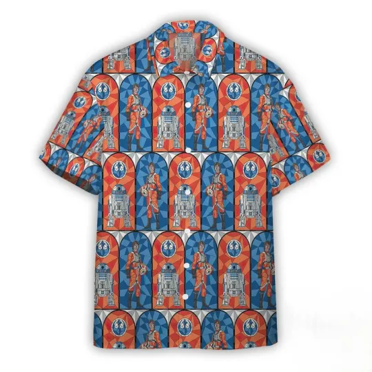 Discover Disney Star Wars Stained Glass Rebellion Orange Blue Hawaiian Shirt
