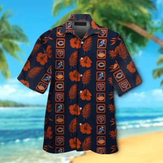 Discover Chicago Football Aloha Hawaiian Shirt With Hibiscus And Palm