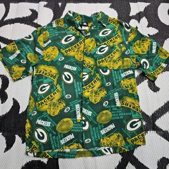 Vintage Green Bay Packers Hawaiian Shirt Men Medium