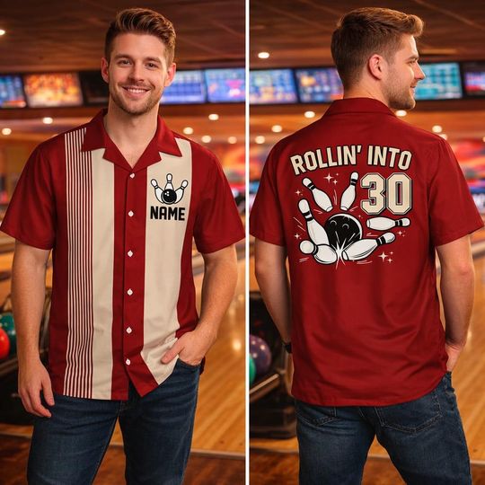 Discover Personalized Bowling Birthday Hawaiian Shirt, Custom Name Bowling Button Up, Rollin Into Birthday, Strikin Into Bowling Shirt, Bowler Gift