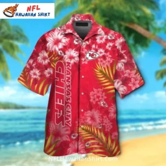 Discover Kansas City Football Aloha Hawaiian Shirt Red Hibiscus And Fern Leaf Size S-5XL