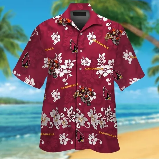 Discover Arizonna Football Hawaiian Shirt Red With Floral And Skull Print