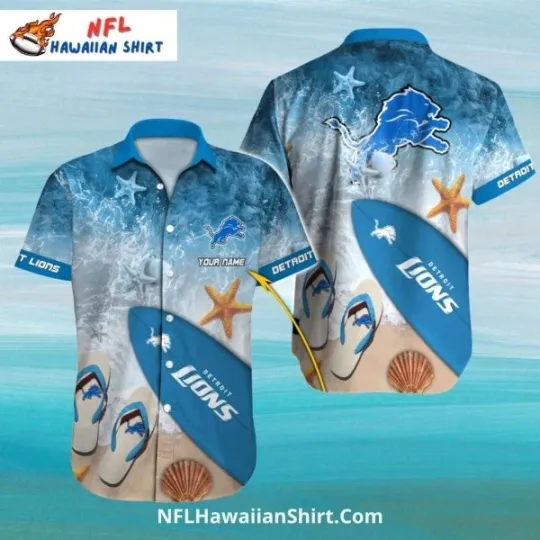 Discover Detroit Football Beach Surf Hawaiian Shirt With Ocean Waves Size S-5XL