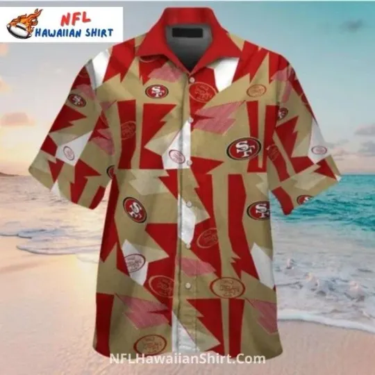 Discover San Francisco Football Aloha Hawaiian Shirt Red And Gold Abstract Design