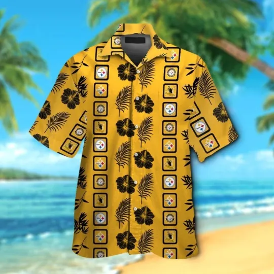Discover Pittsburg Football Aloha Hawaiian Shirt With Hibiscus And Palm