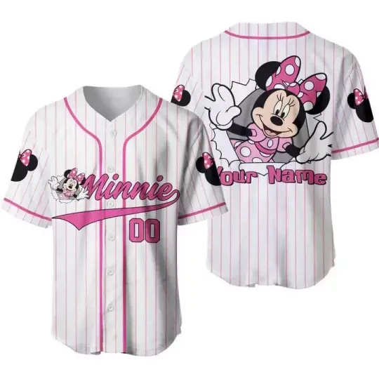 Discover Personalized Cute Minnie Mouse Pattern 3D Baseball Jersey Shirt
