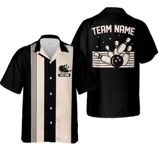 Discover Personalized Retro Bowling Hawaiian Shirt, Custom Name Team Bowler Shirt