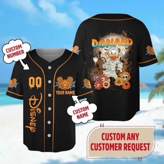 Discover Custom Donald Duck Halloween 3D Baseball Jersey Shirt