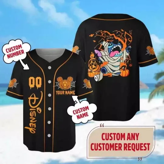 Discover Personalized Stitch Mummy Horror Halloween 3D Baseball Jersey Shirt