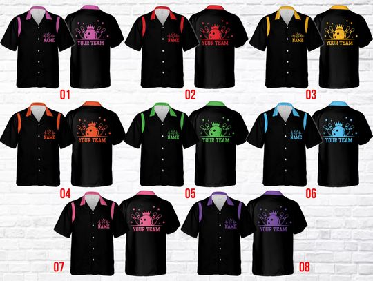 Discover Personalized Bowling Hawaiian Shirt, Custom Name And Team Button Up Shirt, Retro Bowling Squad Outfit, Gift For Bowler, Bowling Lovers Shirt