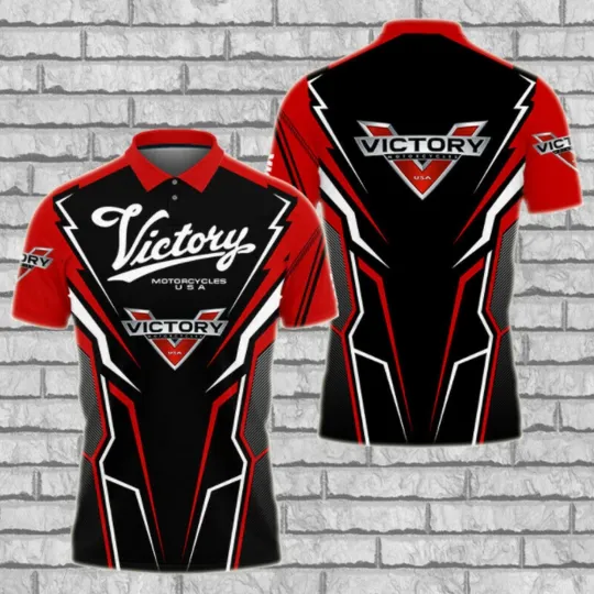 Discover Victory Motorcycles Men’s 3D Logo Polo Shirt