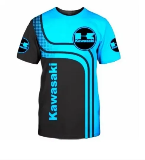 Discover New Kawasaki Motorcycle Racing 3D Printed Blue Men's T-shirt Quick Drying S-5XL