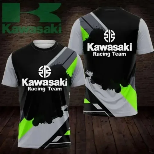 Kawasaki 3D Printed Casual Short Sleeve T-Shirt Racing Team Breathable Men's Clothing