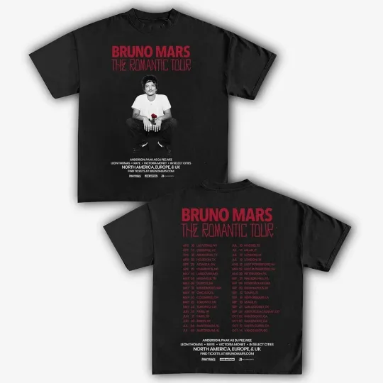 Discover Bruno Mars The Romantic 2026 Tour Tee, Bruno Mars Unisex T-shirt