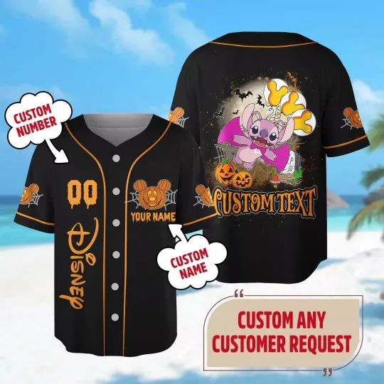 Discover Personalized Angel Lilo & Stitch Horror Pumpkin 3D BASEBALL JERSEY SHIRT US Size