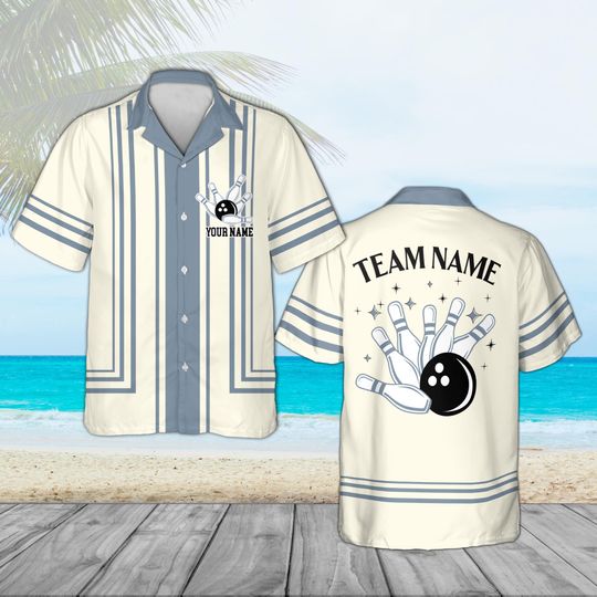 Custom Name Bowling Hawaiian Shirt, Retro 1950s Vintage Style Button Up, Bowling League Uniform, Men Women Bowler Gift Idea