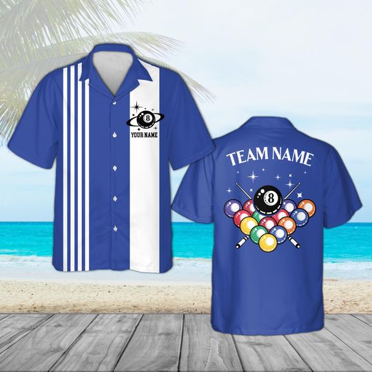 Discover Personalized Billiards Shirt, Custom Name 8 Ball Pool Player Hawaiian Shirt Men, Retro Vintage Style Button Down, Bowling Shirt Gift Team