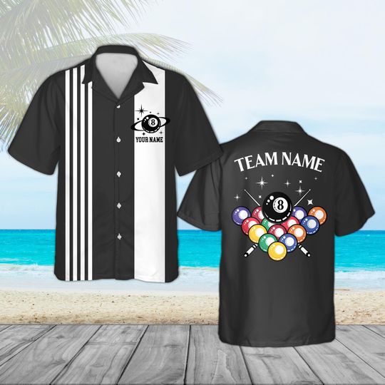 Discover Personalized Billiards Shirt Custom Name, 8 Ball Pool Player Hawaiian Shirt Men, Retro Vintage Style Button Down, Bowling Shirt Gift Team
