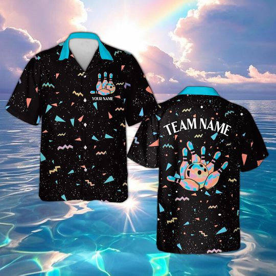 Discover Custom 90s Aesthetic Bowling Shirt, Retro 80s Geometric Gradient Hawaiian Shirt, Vintage Bowler League Uniform Gift