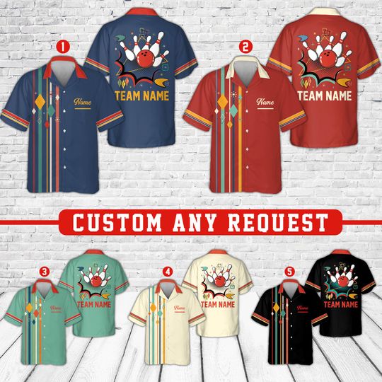 Discover Custom Name Atomic Bowling Pocket Hawaiian Shirt, Retro Bowling Lover, Personalized Bowler Button Shirt, Gutter Gang Gift