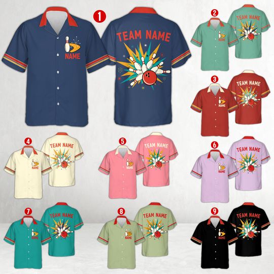 Discover Custom Name Atomic Bowling Lover, Retro Bowling Hawaiian Shirt, Personalized Bowler Button Shirt, Gutter Gang Gift