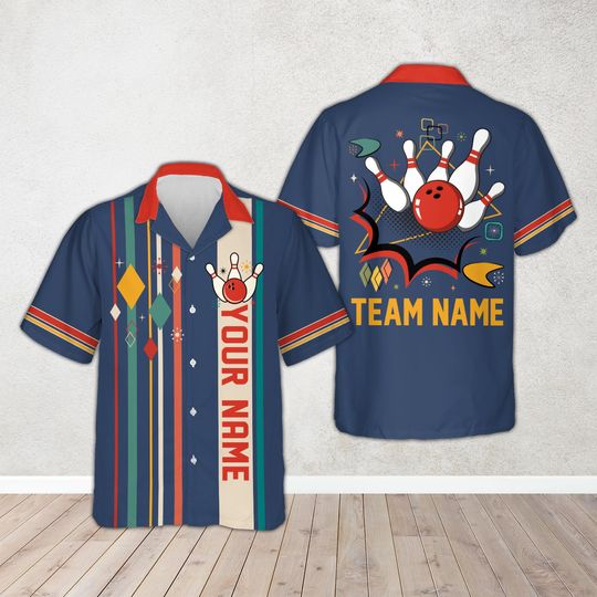 Discover Atomic Bowling Hawaiian Shirt, Personalized Bowler Button Shirt, Custom Name Bowling Lover Squad, Strike Out