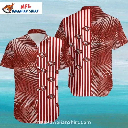 Discover San Francisco Football Aloha Hawaiian Shirt Red And White Striped Palm