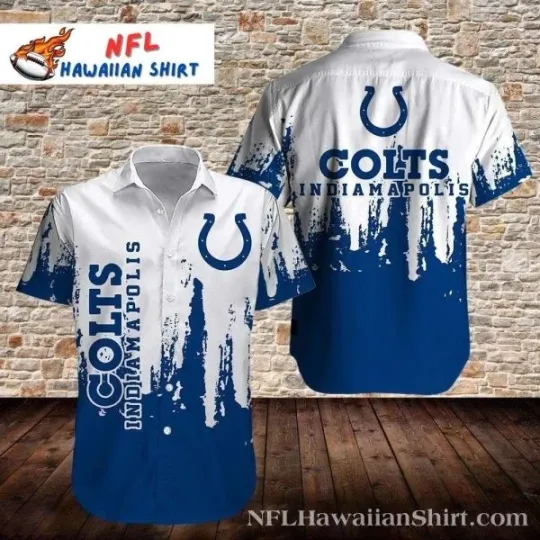 Discover Indianapolis Football Splash Art Abstract Blue And White Hawaiian Shirt Size S-5XL