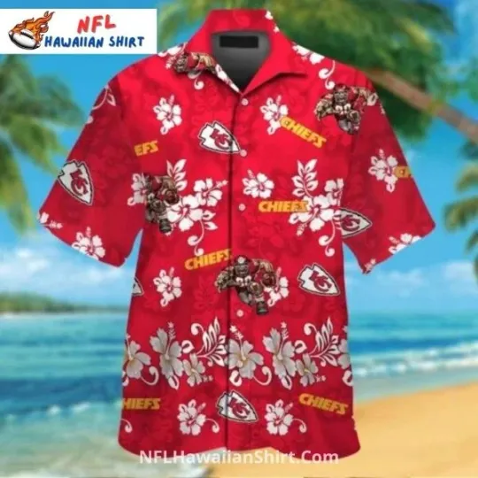 Discover Kansas City Football Aloha Hawaiian Shirt Red Floral Football Print Size S-5XL