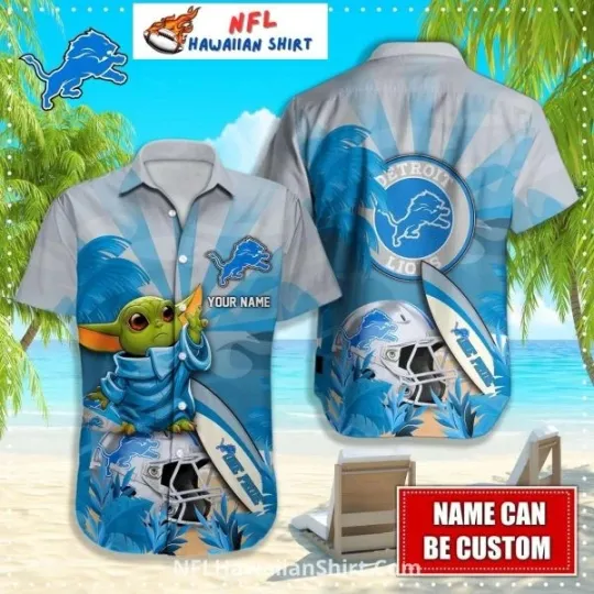 Detroit Football Aloha Hawaiian Shirt Grogu Surf And Football Design Size S-5XL