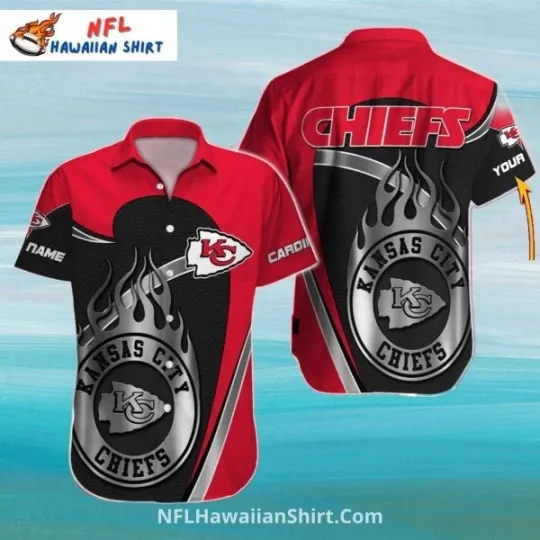 Kansas City Football Aloha Hawaiian Shirt Red And Black Flame Art Size S-5XL
