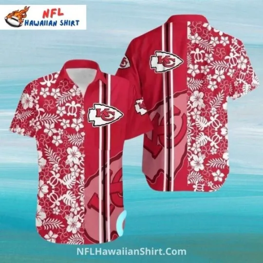 Discover Kansas City Football Aloha Hawaiian Shirt Red And White Striped Floral Size S-5XL