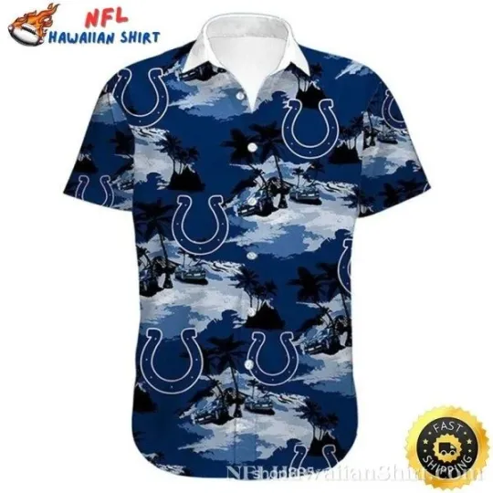 Indianapolis Football Navy Blue Hawaiian Shirt With Palm Trees Size S-5XL