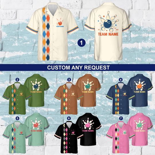 Discover Custom Bowling Team Shirt, Personalized Bowling Button Up Shirt, Retro Bowling Hawaiian Shirt, Bowling Squad Shirt, Bowler Team Outfit