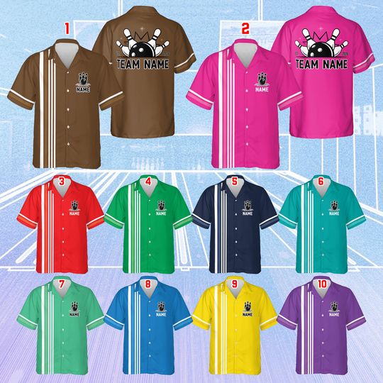 Discover Personalized Bowling Team Shirt, Custom Name Bowling Button Up Shirt, Bowling League Shirt, Matching Team Bowling Shirt