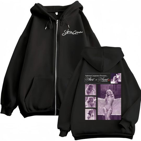 Discover Sabrina Carpenter World Tour 2025 Zipper Hoodie Fashion Hip Hop Hooded Sweatshirts Men Women High Quality Fleece Loose Pullovers