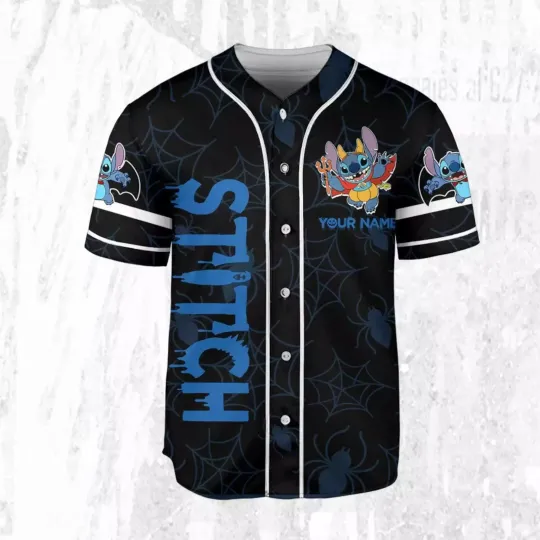 Discover Personalized Stitch Costume Halloween Spider Web Spooky 3D BASEBALL JERSEY SHIRT