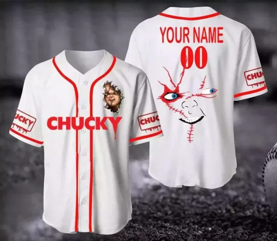 Discover Personalized Scary Chucky Child's Play Halloween Movie 3D BASEBALL JERSEY SHIRT