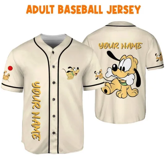 Discover Personalized Funny Pluto Baby Chewing Bone 3D BASEBALL JERSEY SHIRT Us Size