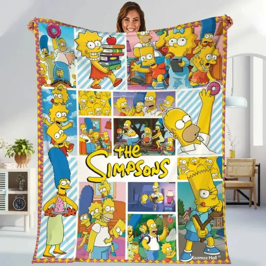 The Simpsons Cute Family Cartoon Graphics Cozy Fleece Blanket
