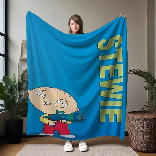 Discover STEWIE With Ray Gun On Blue Blanket Family Guy Movie Fleece Blanket