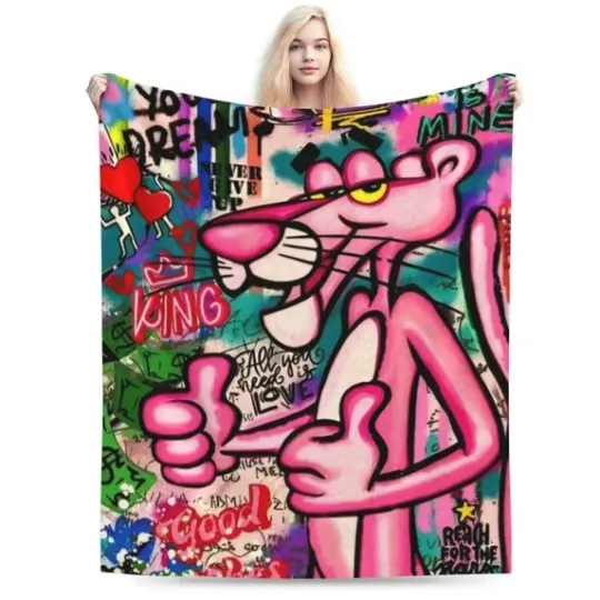 King Pink Panther Home Decor Fleece Blanket Fans Lover Girls Boys