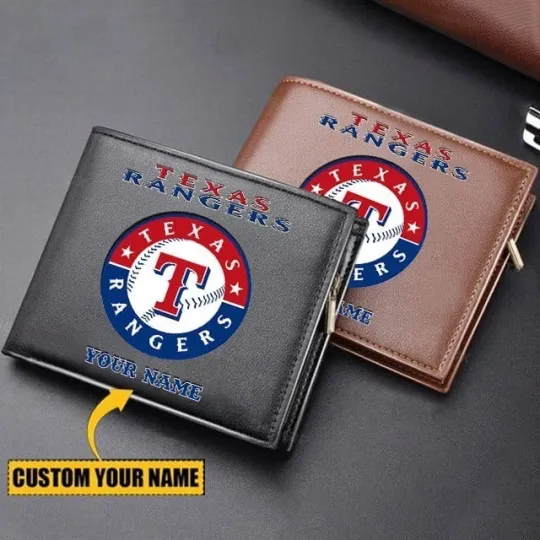 Discover Personalized Texas Baseball Rangerss Team Men's Leather Wallet Gift For Him Dad