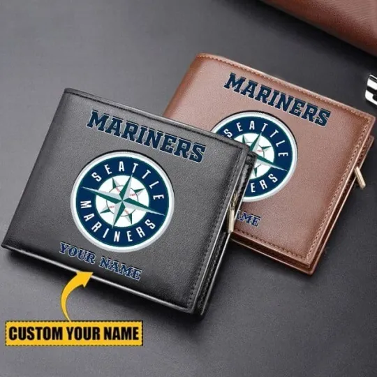 Discover Personalized Seattle Baseball Marinerss Team Men's Leather Wallet Gift For Him