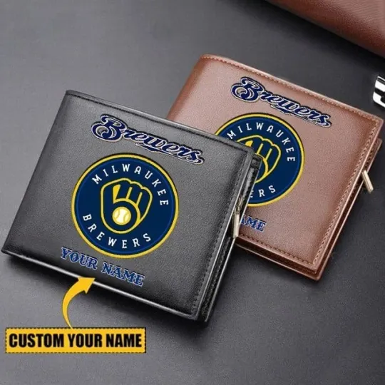 Discover Personalized Milwaukee Baseball Brewerss Team Men's Leather Wallet Gift For Him