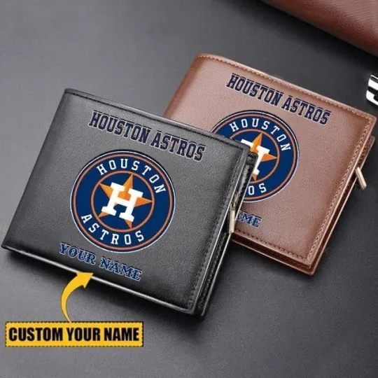 Discover Personalized Houston Baseball Astross Team Men's Leather Wallet Gift For Him Dad