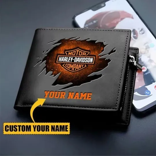 Discover Personalized Harley Motor Davidsonn Racing Men's Leather Wallet Gift For Him Dad