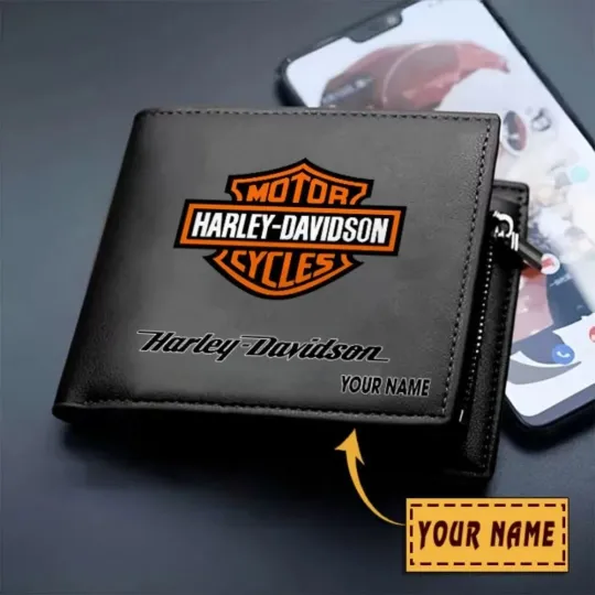 Discover Personalized Harley Motor Davidsonn Racing Men's Leather Wallet Gift For Him Dad